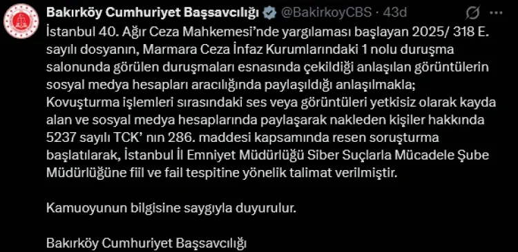 İBB davası duruşmasına ait görüntülere soruşturma