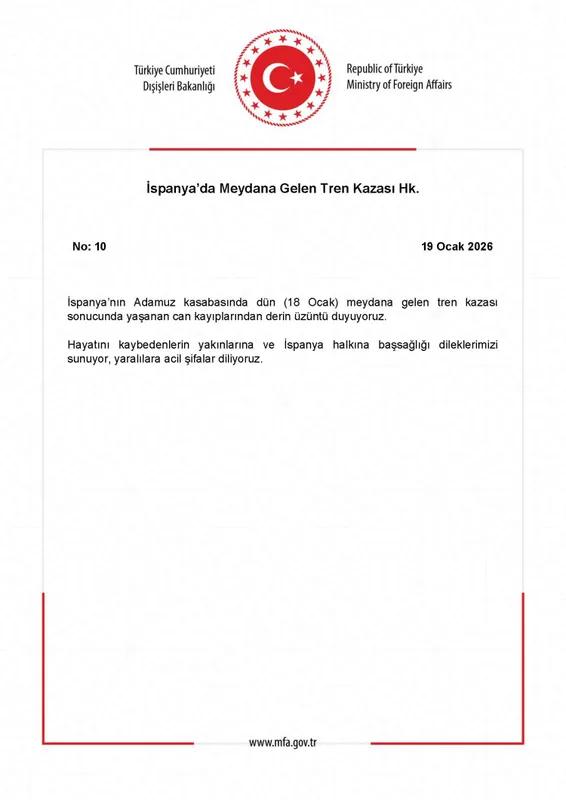 Türkiye’den İspanya’daki tren kazasına taziye mesajı
