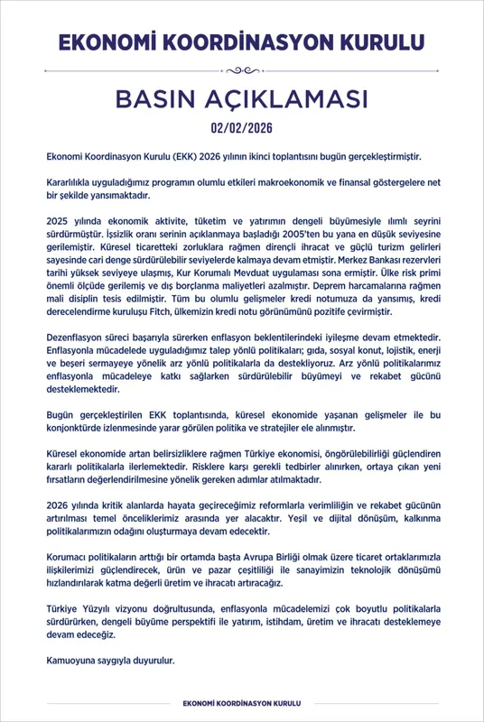 EKK'dan yılın ikinci mesajı: Hedef dengeli büyüme