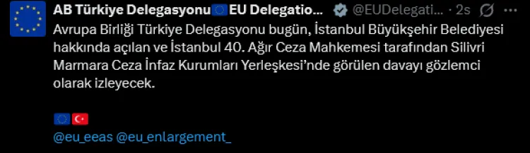 AB Türkiye Delegasyonu, İBB davasını gözlemci olarak izliyor