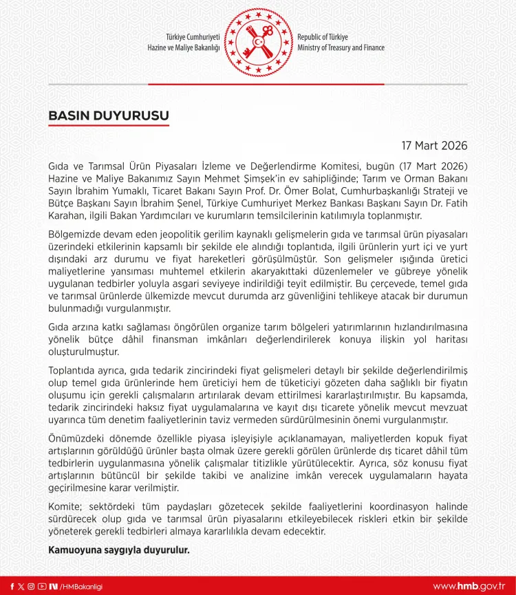 Gıda Komitesi: Arz güvenliği riski yok! Denetimler artacak