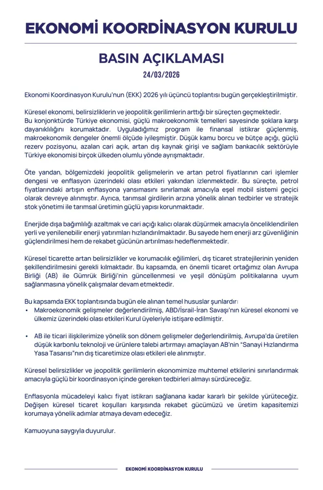 EKK'dan enflasyonla mücadele ve enerjide bağımsızlık vurgusu