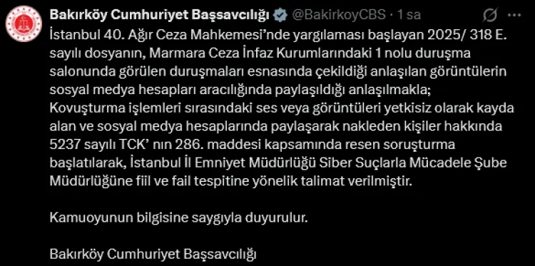 Duruşma görüntülerini paylaşanlara soruşturma!