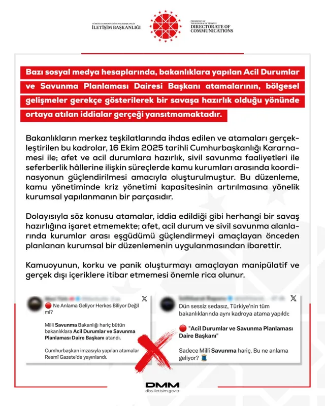 Savaş hazırlığı iddialarına DMM'den yalanlama